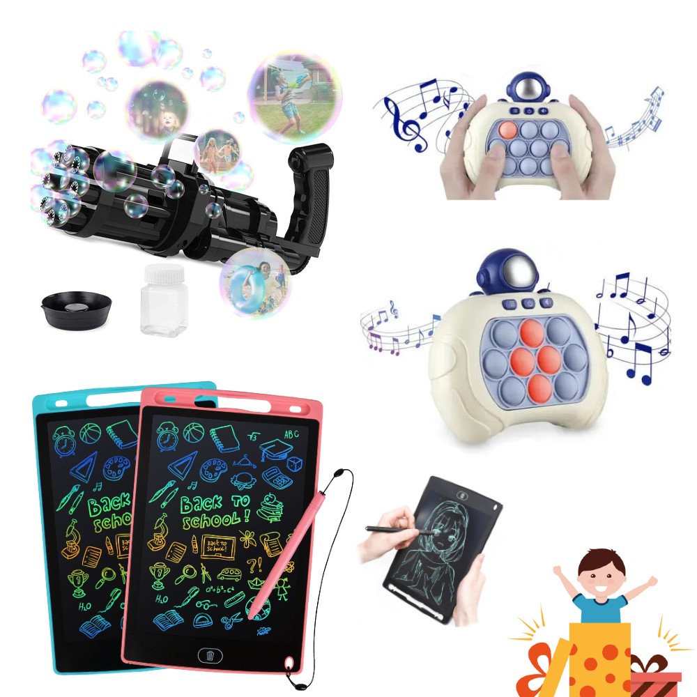 Set cadou copii: Tableta LCD 8.5 inch + Jucarise senzoriala + Jucarie baloane de sapun
