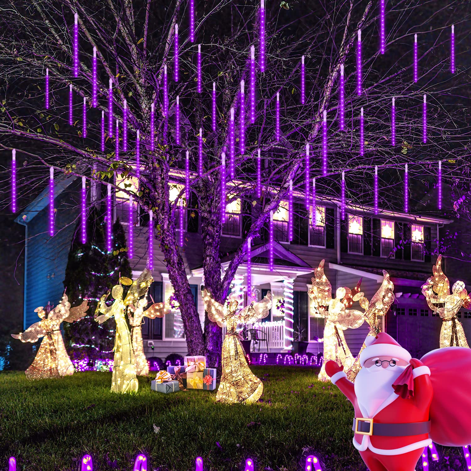 Instalatie luminoasa cu 8 tuburi - Ploaie de meteoriti, Mov