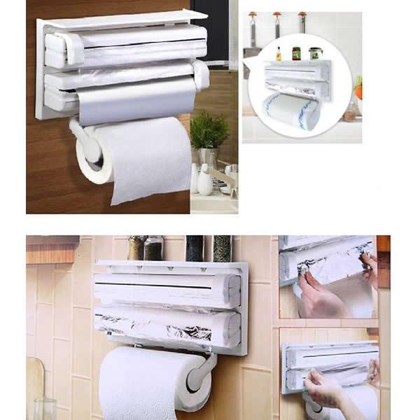 Dispenser triplu de bucatarie pentru hartie, folie aluminiu si folie stretch