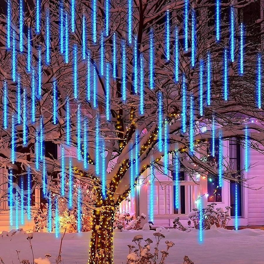 Instalatie luminoasa cu 8 tuburi, Alb cald, Ploaie de Meteoriti