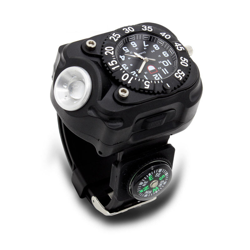 Ceas waterproof cu lanterna reincarcabila, 5 faze lumina si busola