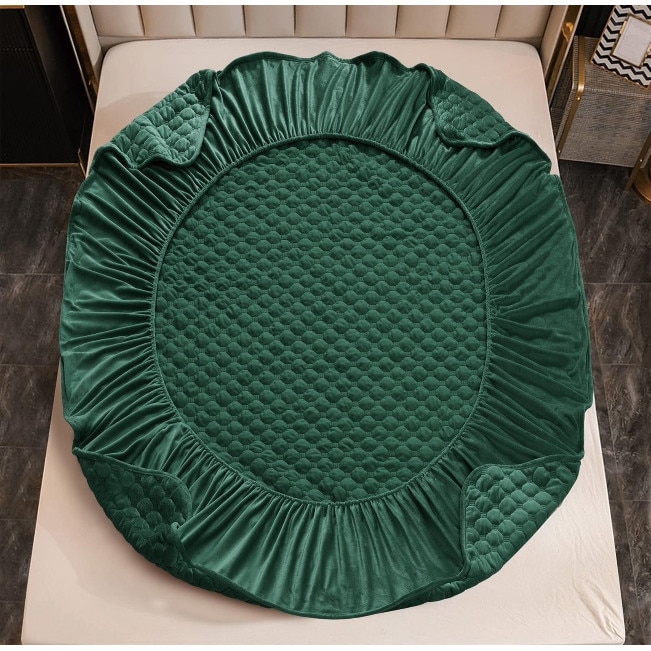 Set husa cu elastic pentru pat, 3 piese, catifea, 180×200 cm, Verde
