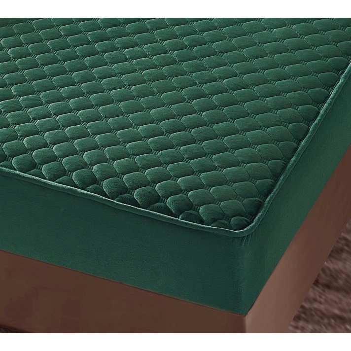 Set husa cu elastic pentru pat, 3 piese, catifea, 180×200 cm, Verde
