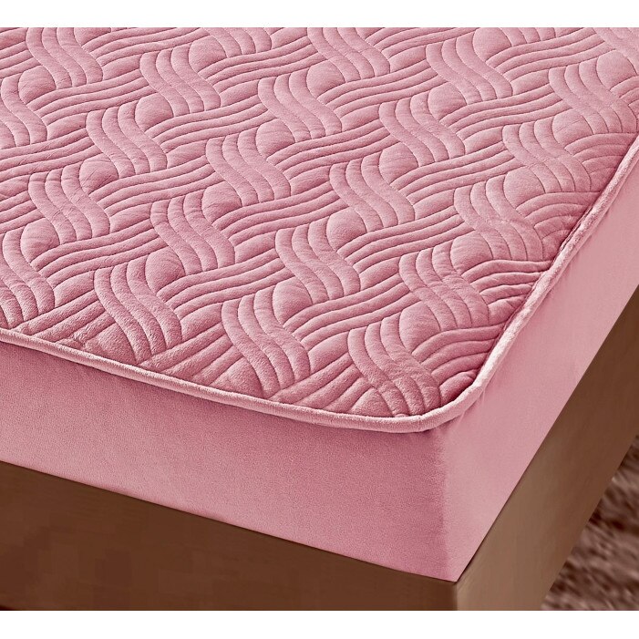 Set husa cu elastic pentru pat, 3 piese, catifea, 180×200 cm, Roz