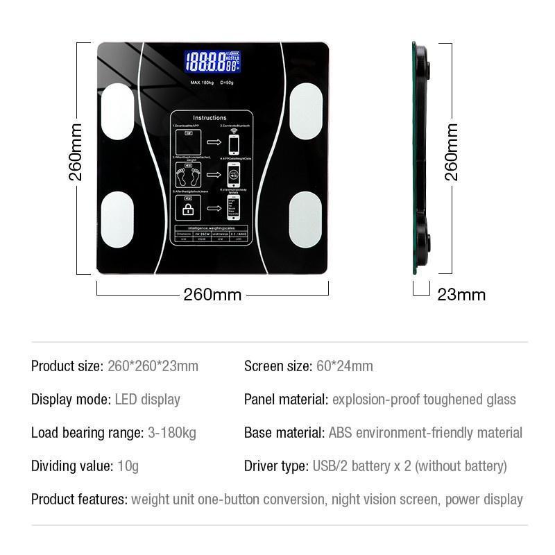 Cantar Bluetooth cu analiza corporala, display LED, sticla