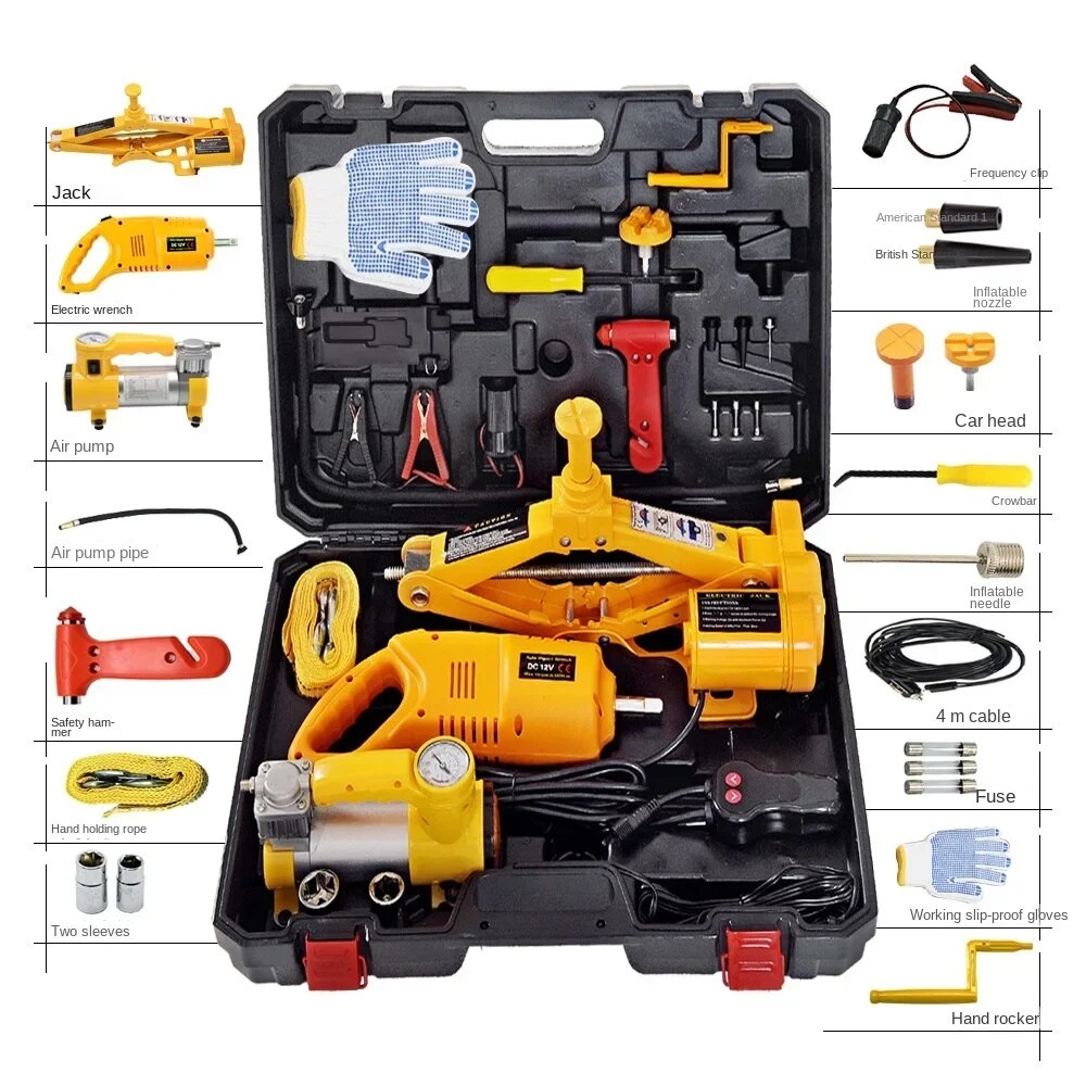 Set reparatii auto - Cric electric 12V si cheie de impact pentru jante