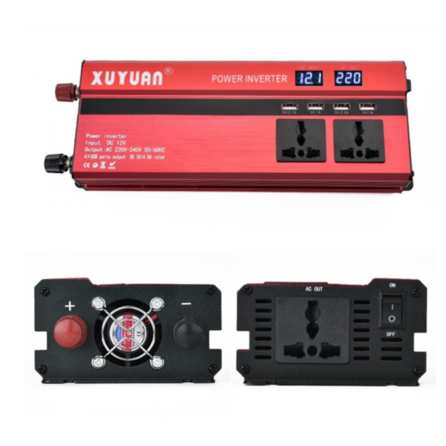 Invertor auto 1600 W, 12V-220V, 2 prize, 4 USB