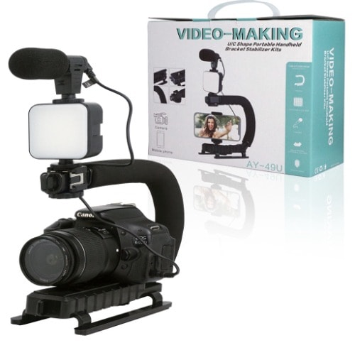 Kit profesional video Vlogging, Trepied cu microfon si lumina