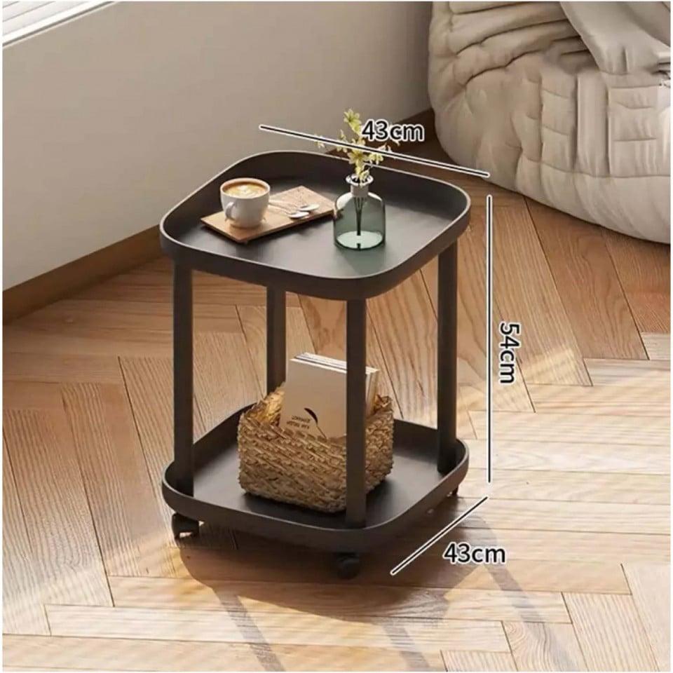Masuta cu 2 polite, mobila cu roti, 43x54 cm - Negru