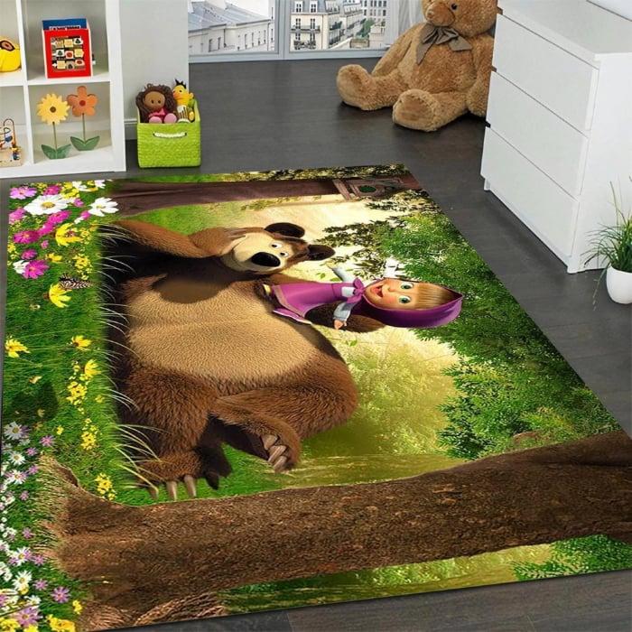 Covor antiderapant 3D, 80 x 150 cm, Masha si Ursul