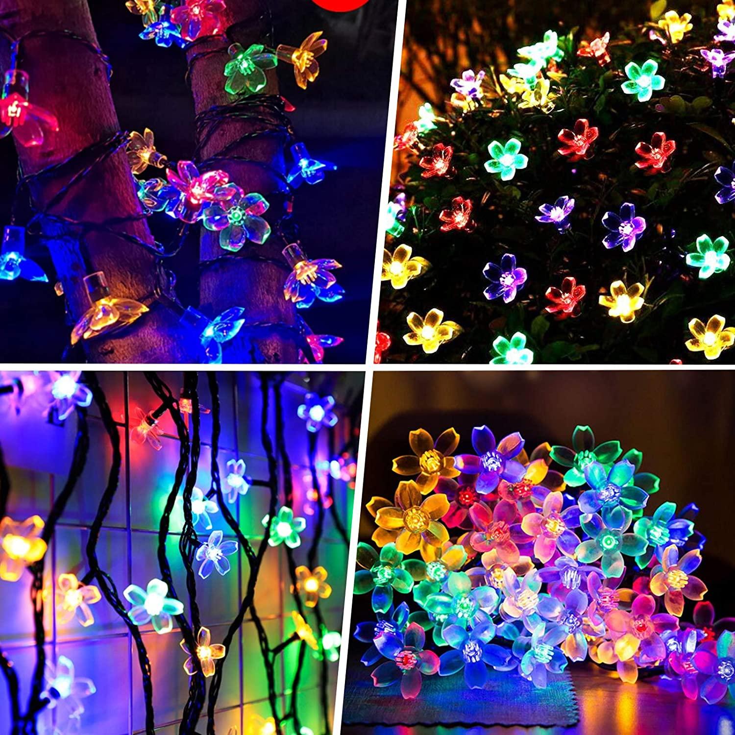 Instalatie solara 50 LED, flori multicolor, ghirlanda luminoasa