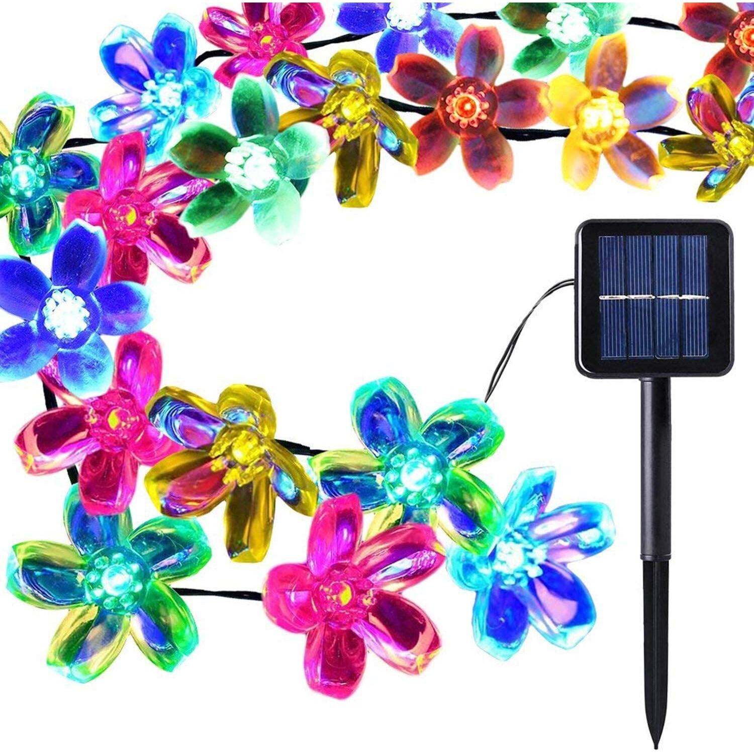 Instalatie solara 50 LED, flori multicolor, ghirlanda luminoasa