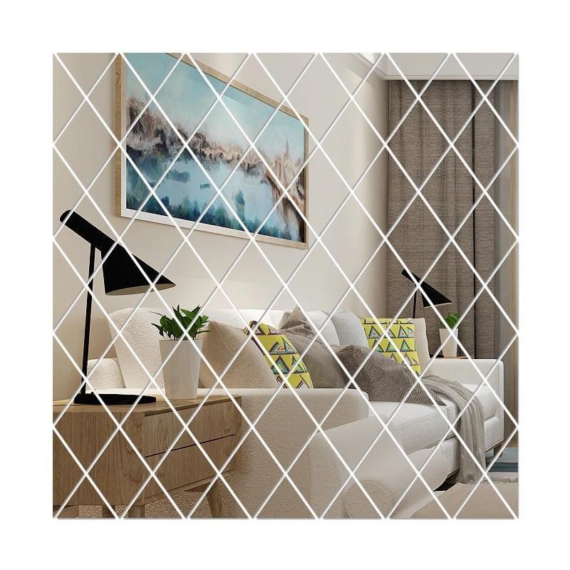 Set 58 oglinzi acrilice, adezive, 100x100 cm, Argintiu