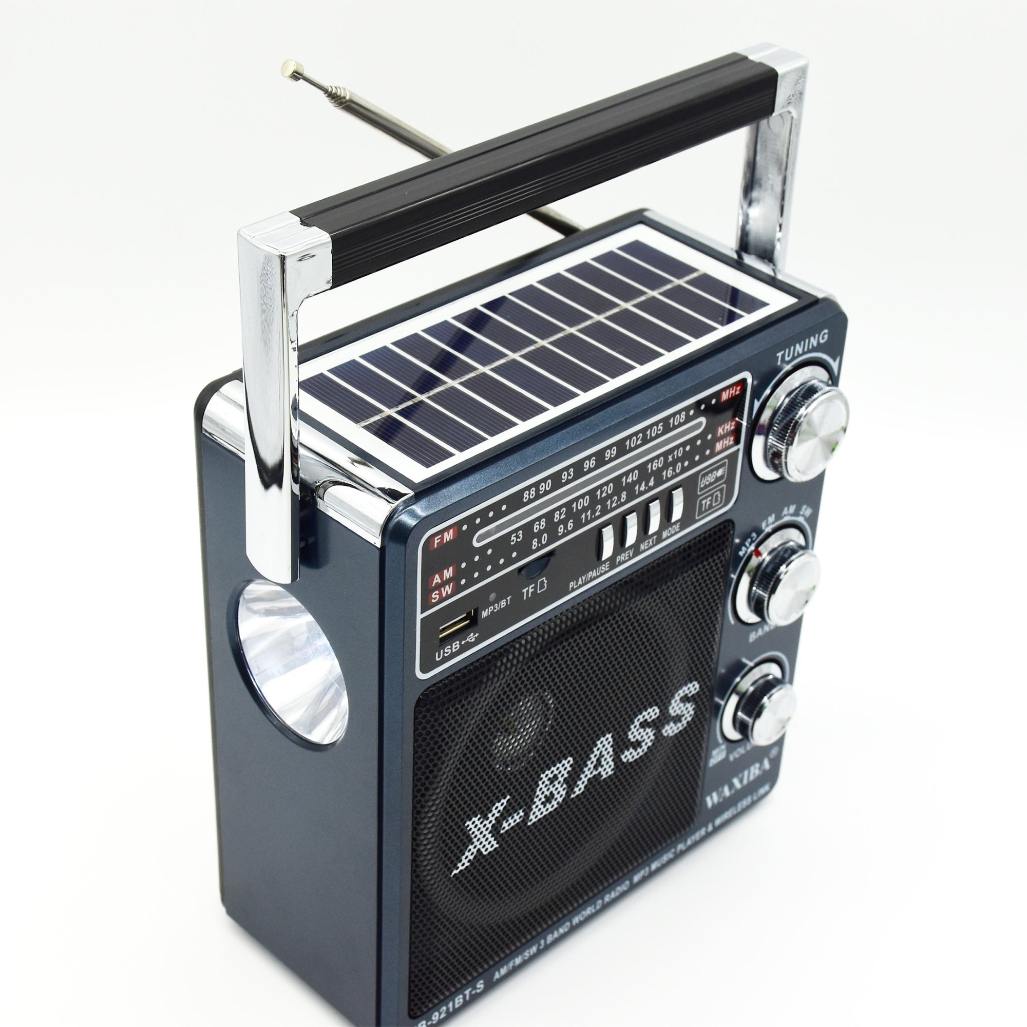 Radio solar Bluetooth, lanterna, USB, MP3 player - Negru