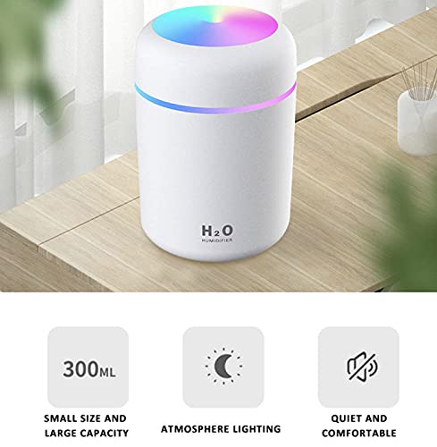 Umidificator H2O, USB, difuzor aroma, LED 3W, 300 ml, Alb