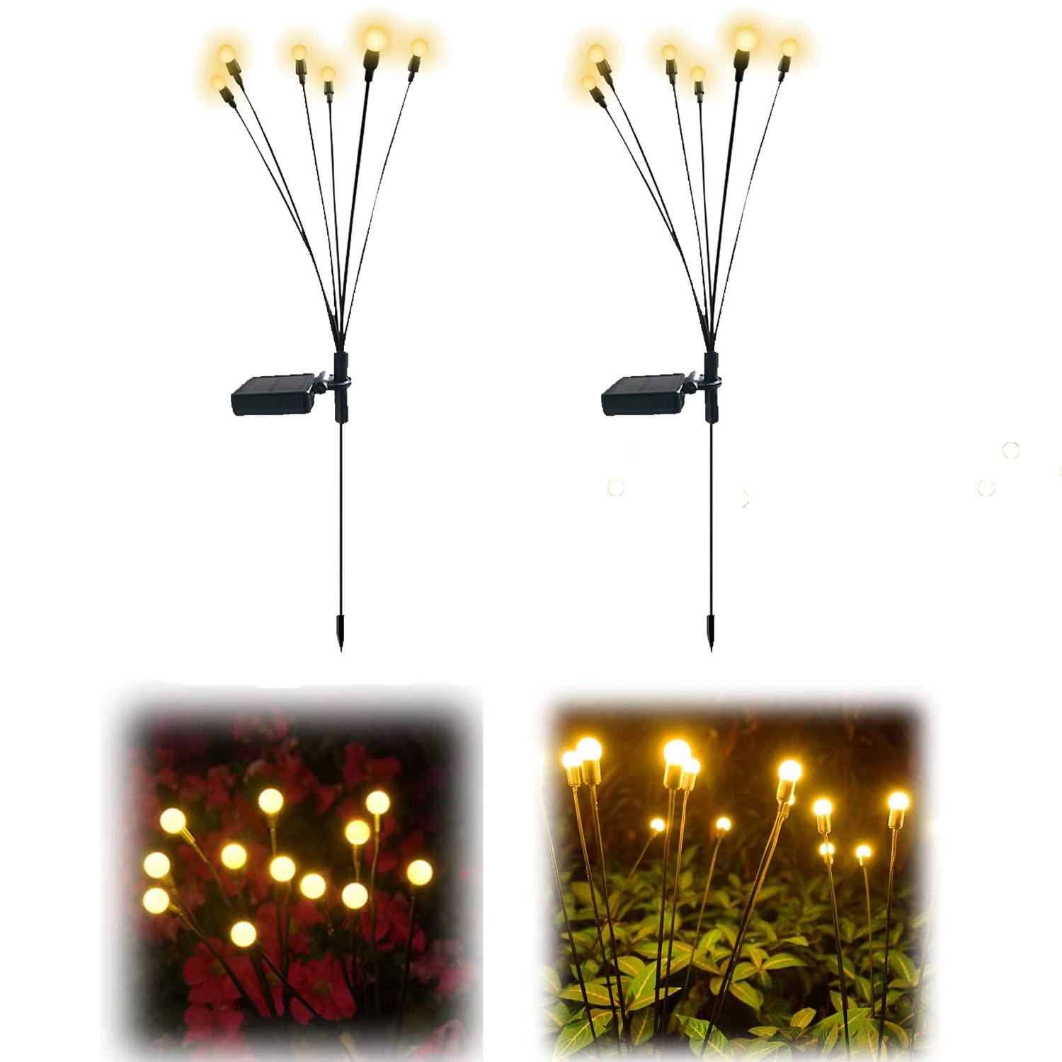 Set 2 x Lampa solara LED Alb Cald, 6 bulbi