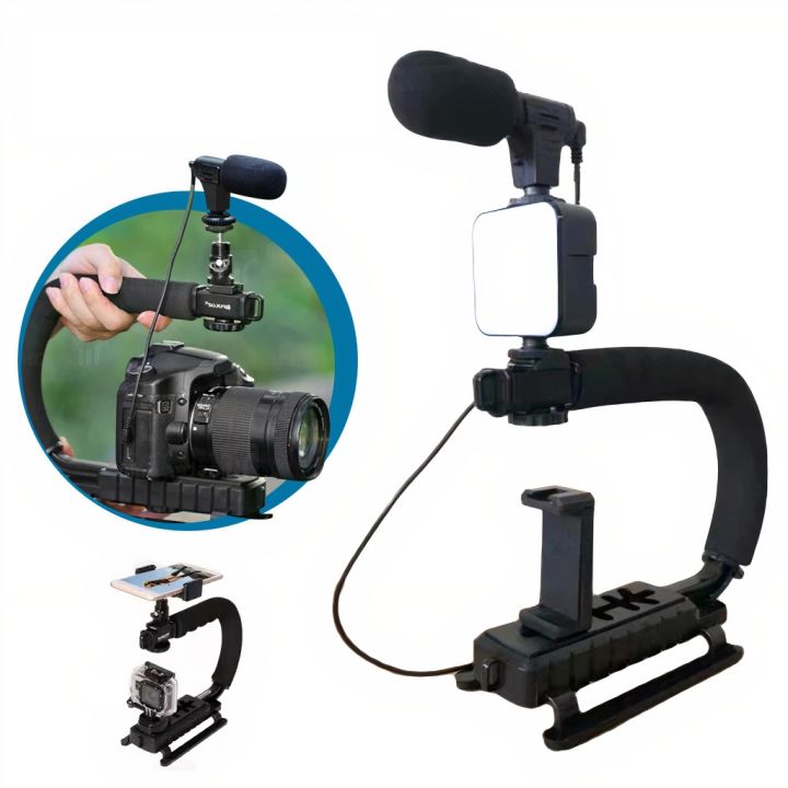 Kit profesional video Vlogging, Trepied cu microfon si lumina