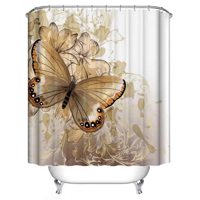 Set baie 2 piese: perdea si covoras, Gold Butterfly