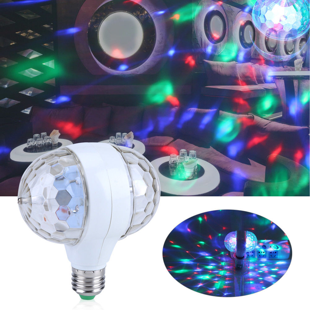 Bec rotativ dublu multicolor cu proiectie de lumini disco, 6W soclu E27