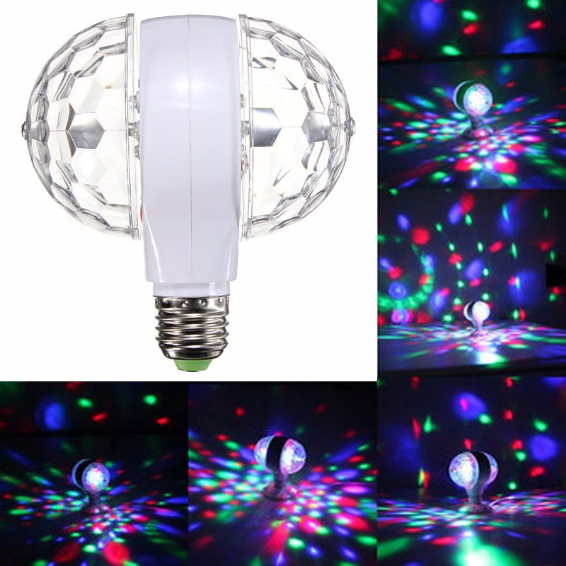 Bec rotativ dublu multicolor cu proiectie de lumini disco, 6W soclu E27