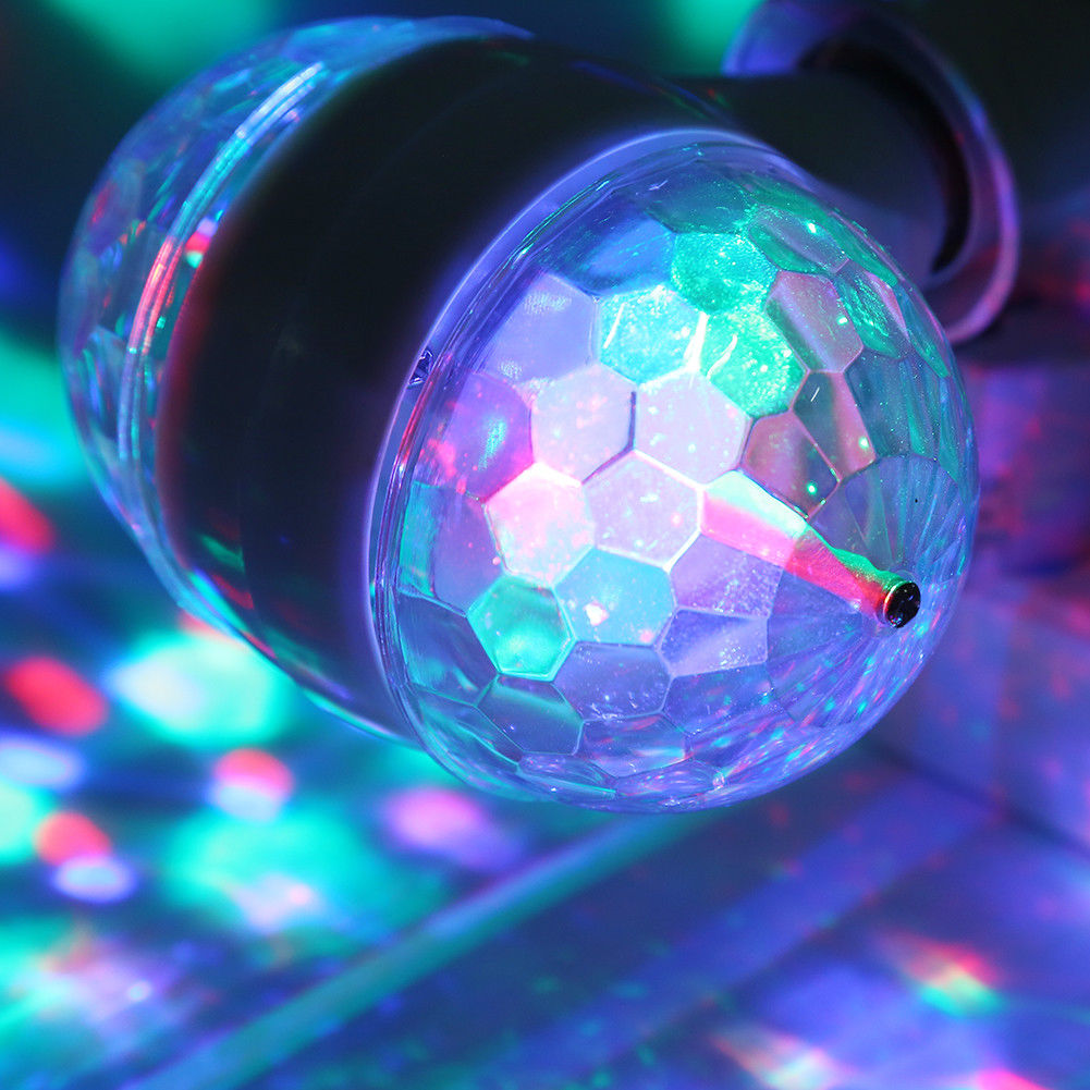 Bec rotativ dublu multicolor cu proiectie de lumini disco, 6W soclu E27