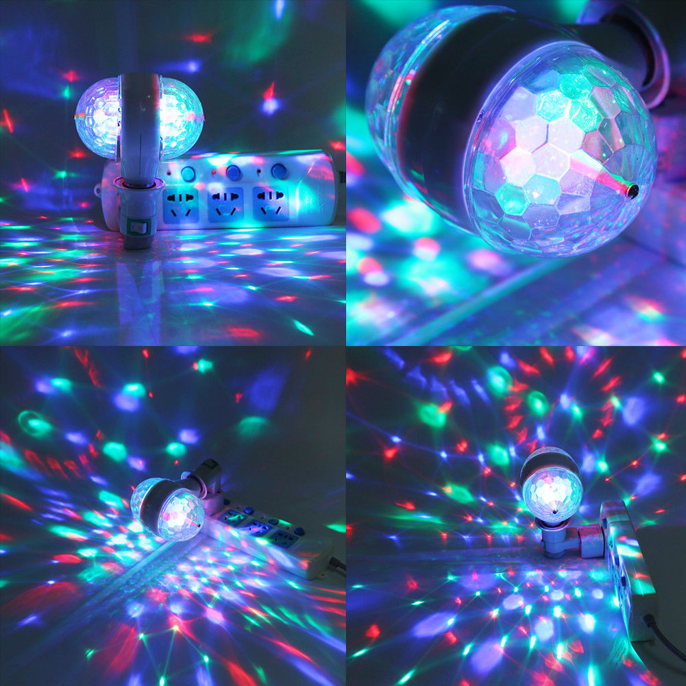 Bec rotativ dublu multicolor cu proiectie de lumini disco, 6W soclu E27
