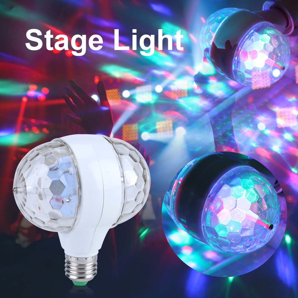 Bec rotativ dublu multicolor cu proiectie de lumini disco, 6W soclu E27