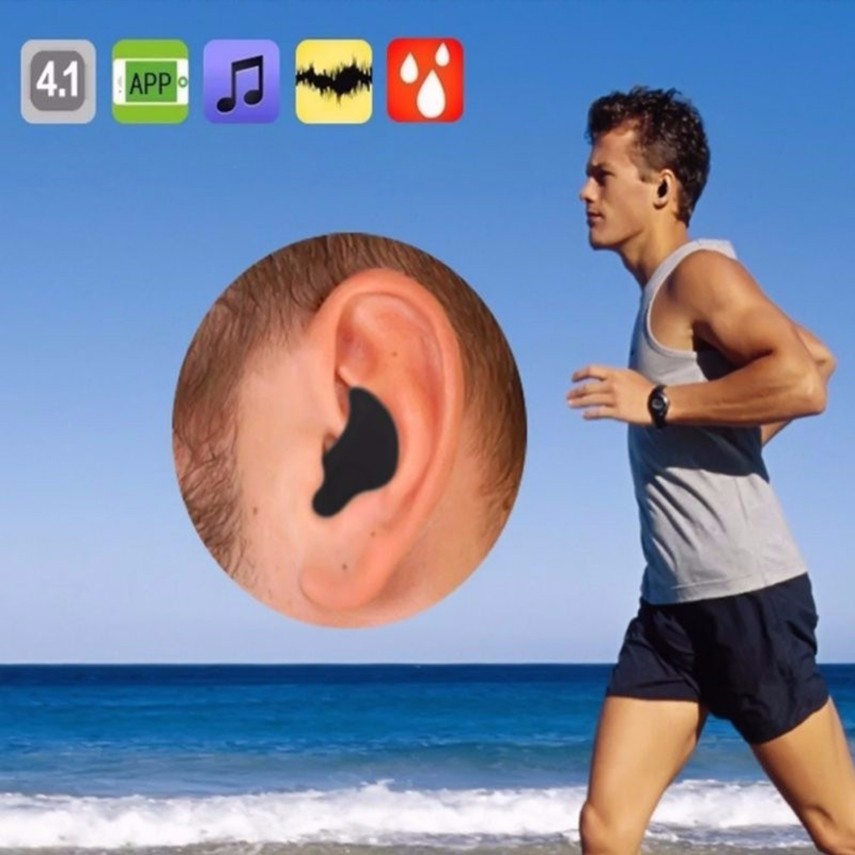 Mini casca Bluetooth 4.1, design picatura - Negru