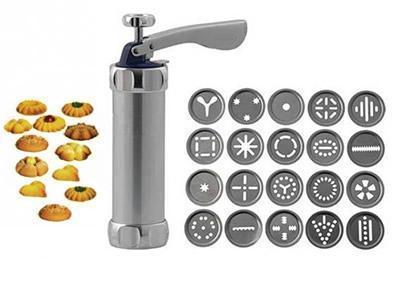 Aparat de inox pentru biscuiti si fursecuri, 10 forme si 4 accesorii de ornare