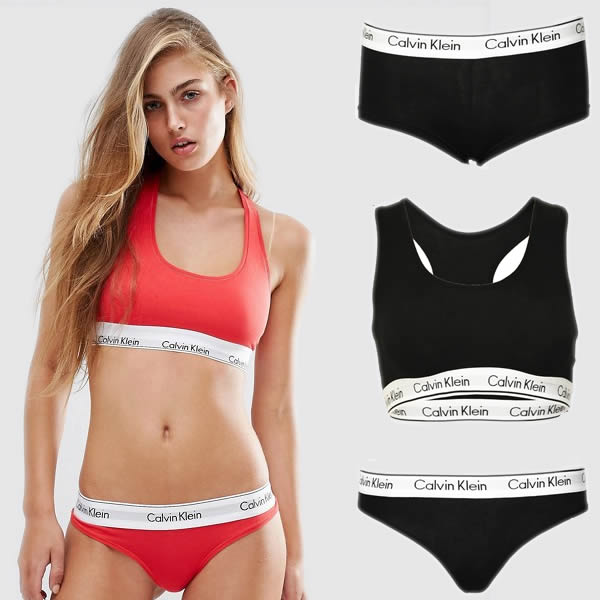 Set 3 piese lenjerie intima Calvin Klein. Culori disponibile: Negru si Rosu