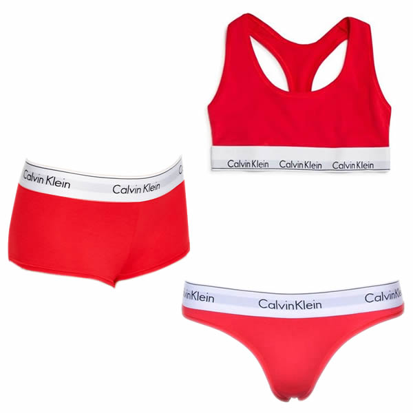 Set 3 piese lenjerie intima Calvin Klein. Culori disponibile: Negru si Rosu