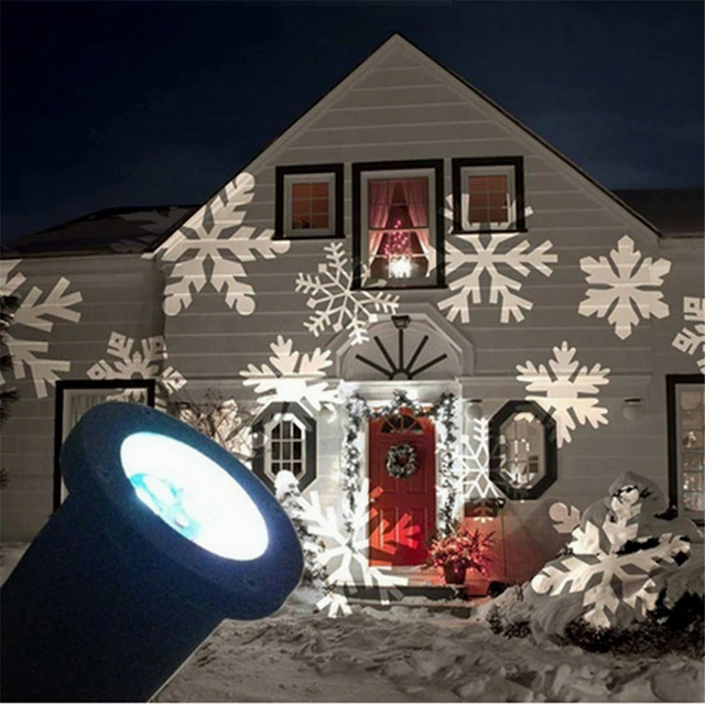 Proiector metalic lumini LED cu fulgi albi de zapada pentru exterior 