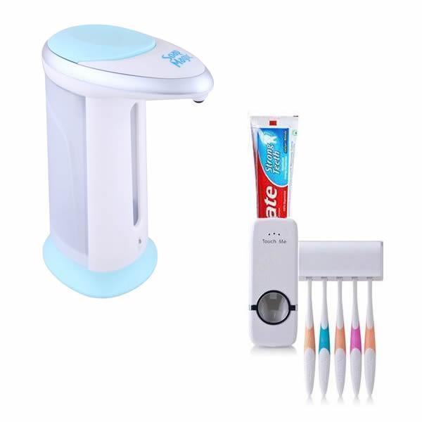 Dozator sapun lichid cu senzor + Dozator pasta de dinti cu suport 5 periute