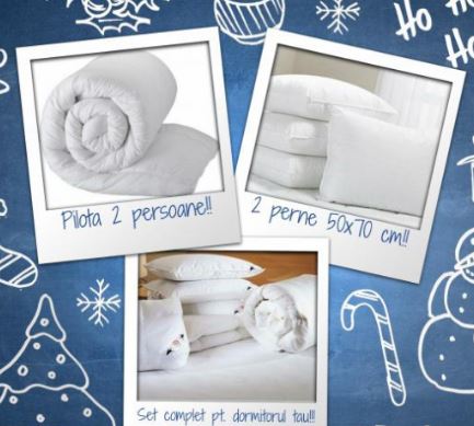 Set complet pentru dormitor: Pilota 2 persoane puf siliconat + 2 perne 50 x 70 cm