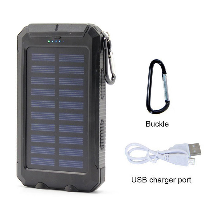 Baterie externa solara Army Waterproof 10000 mAh, 2 sloturi USB, lanterna