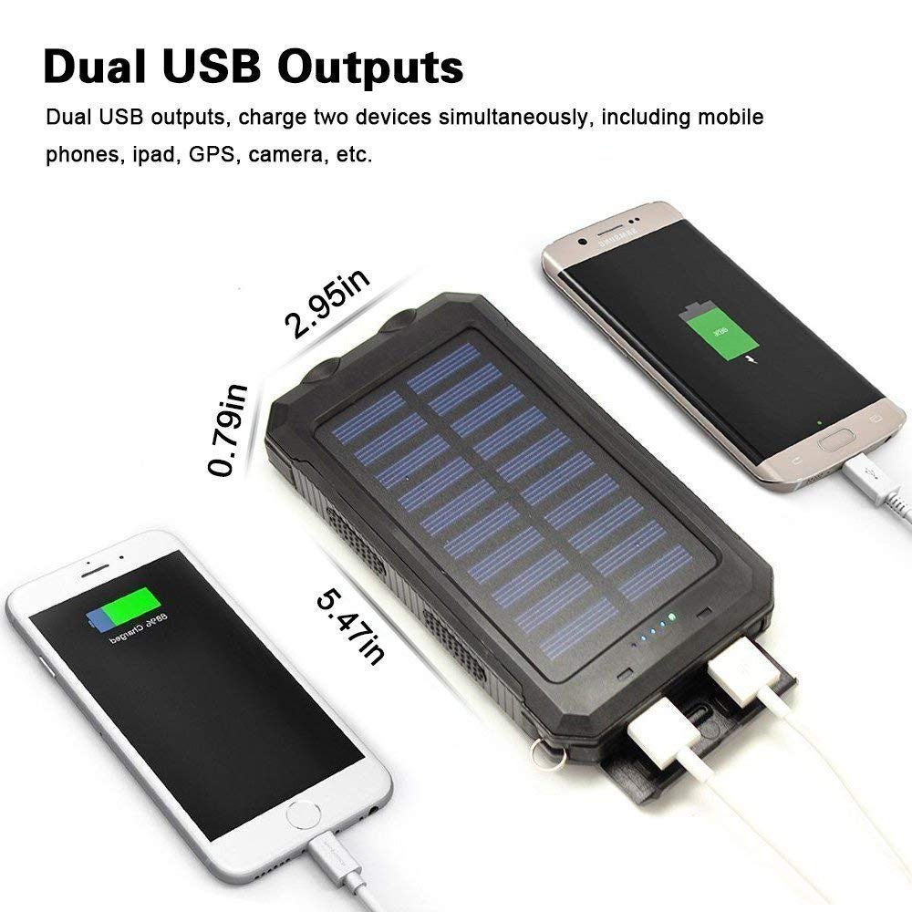 Baterie externa solara Army Waterproof 10000 mAh, 2 sloturi USB, lanterna