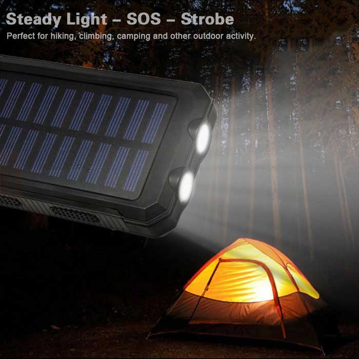 Baterie externa solara Army Waterproof 10000 mAh, 2 sloturi USB, lanterna