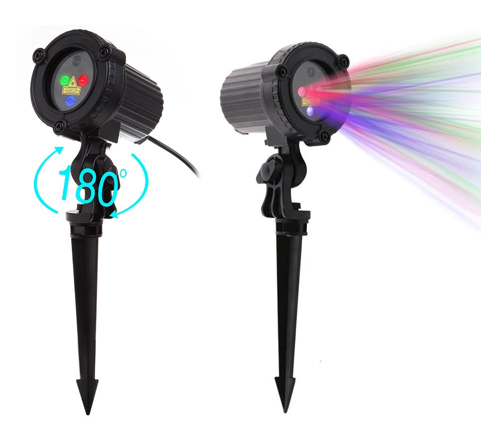 Proiector laser RGB de exterior cu telecomanda, temporizator, 3 culori, joc de lumini