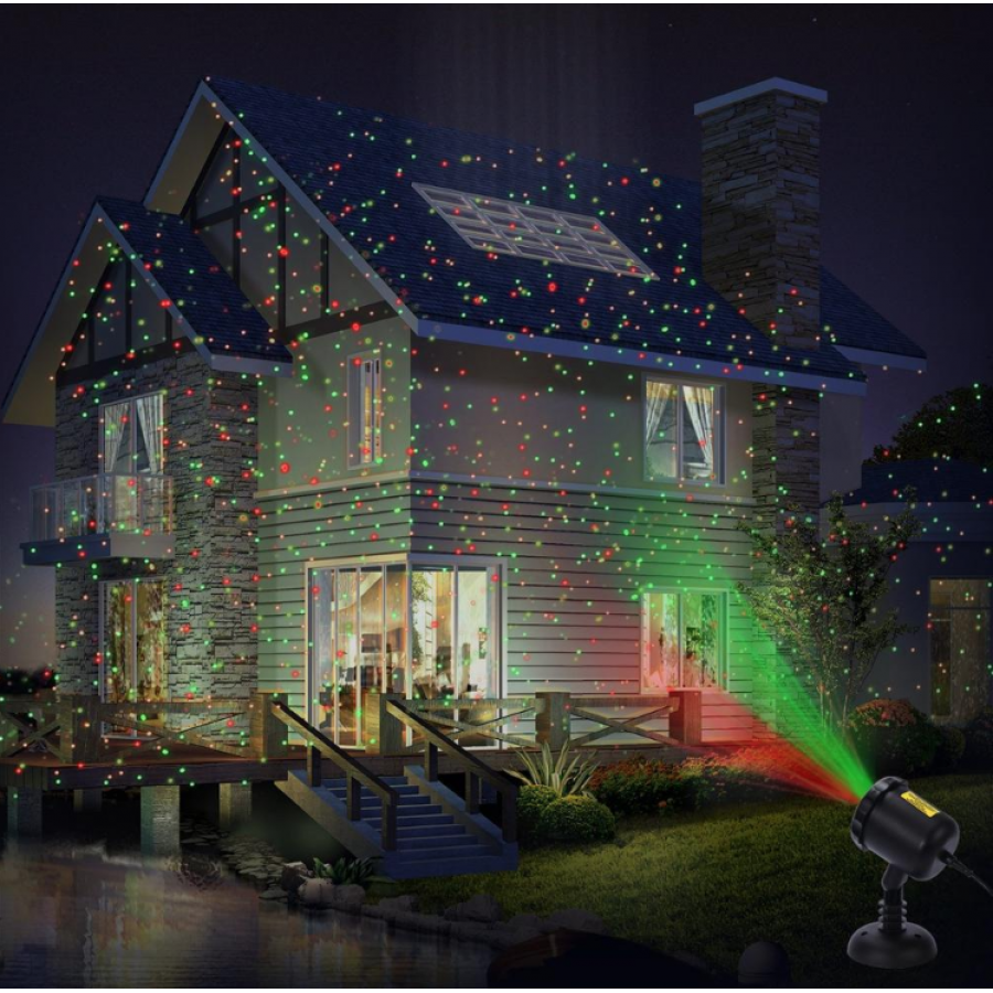 Proiector laser RGB de exterior cu telecomanda, temporizator, 3 culori, joc de lumini