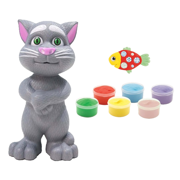 Set pentru copii: Jucarie Talking Tom + Set 12 cutii plastilina buretata