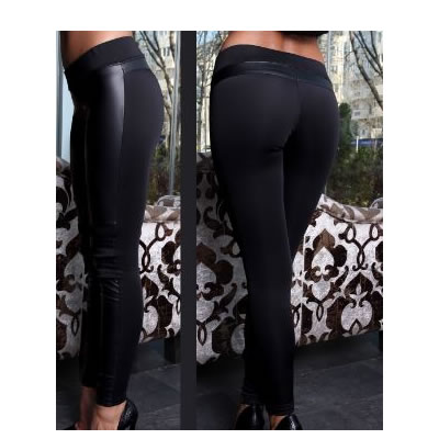 Colanti negri vatuiti imitatie de piele pe fata - bumbac elastic pe spate