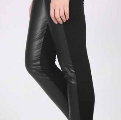Colanti negri vatuiti imitatie de piele pe fata - bumbac elastic pe spate