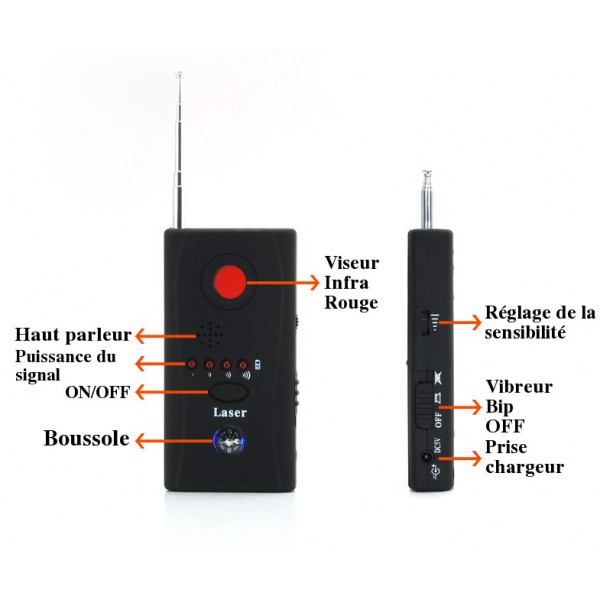 Detector de microfoane / telefoane / camere ascunse - avertizare cu sunet sau vibratie