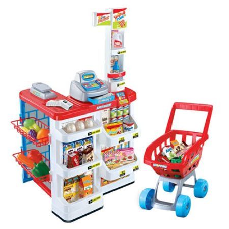 Set de joaca supermarket cu lumini si sunete, 82 cm, 24 accesorii