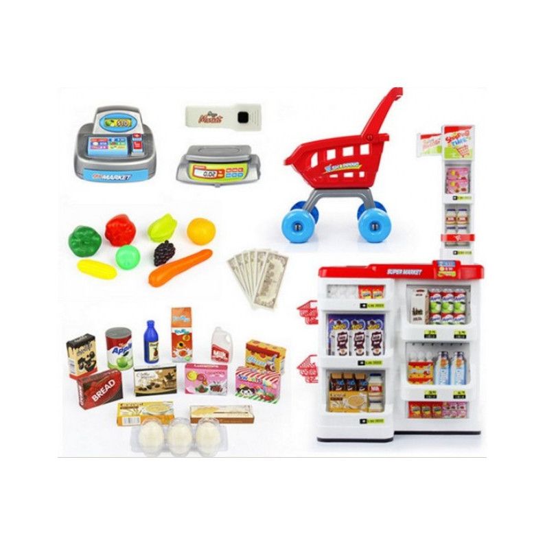 Set de joaca supermarket cu lumini si sunete, 82 cm, 24 accesorii