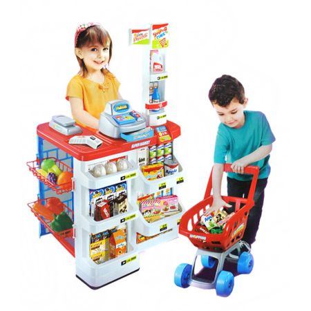 Set de joaca supermarket cu lumini si sunete, 82 cm, 24 accesorii