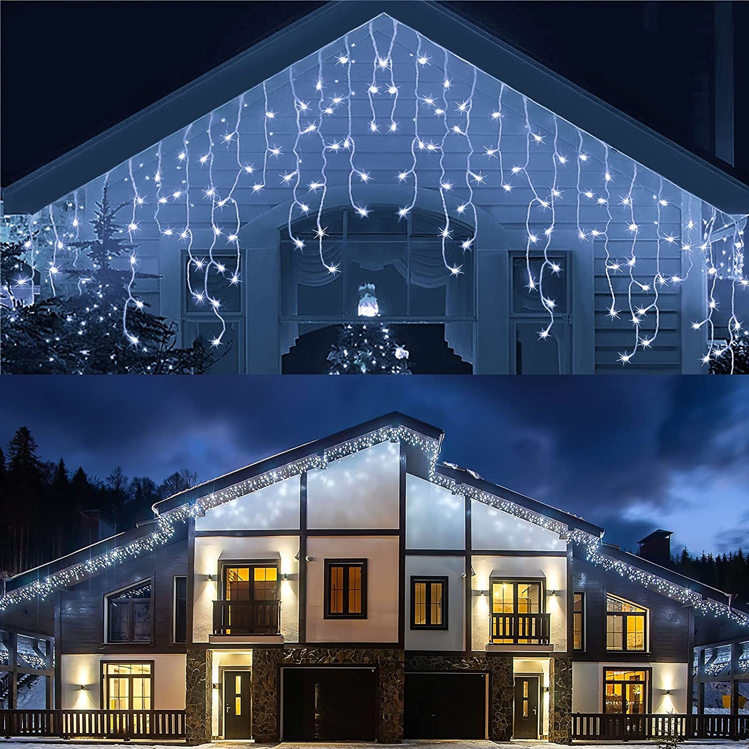 Set 2 x Instalatie pentru Craciun - franjuri, cu LED-uri tip turturi, 12 metri