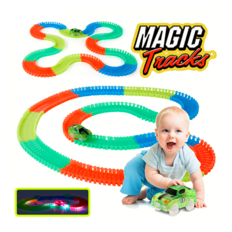 Pista flexibila Magic Tracks 360 piese + 2 masini LED + 1 masina cu telecomanda
