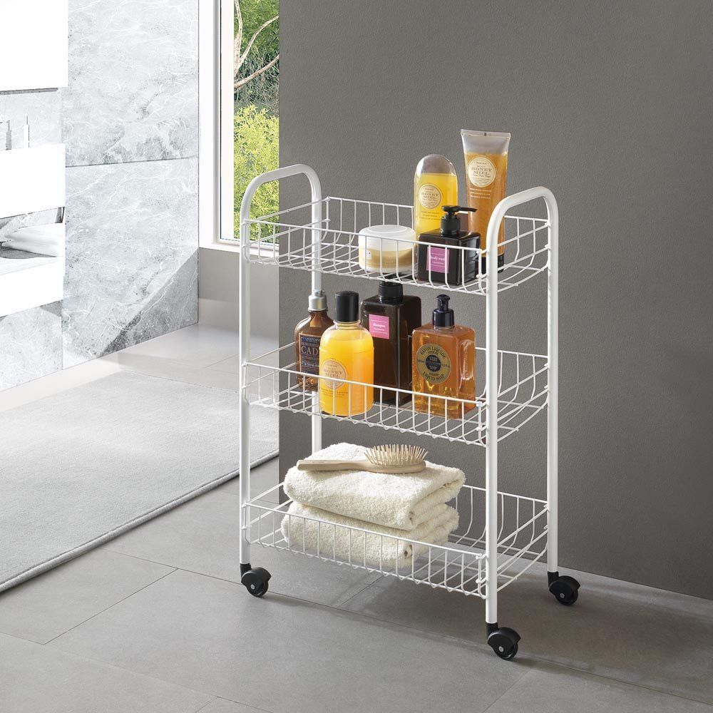 Etajera mobila alba cu 3 rafturi, 34.5 x 26.5 x 70 cm