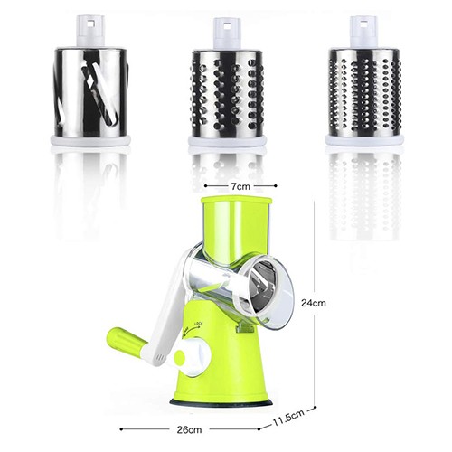 Razatoare manuala pentru legume Tabletop Drum Grater, 3 lame interschimbabile